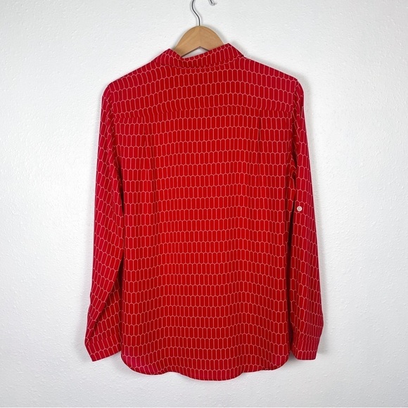 Loft Size: M geometric red long sleeve button up blouse - Picture 5 of 8